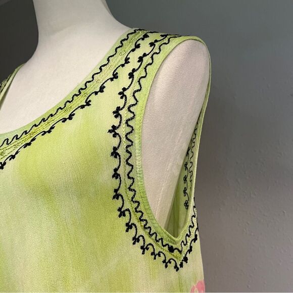 Embroidered scoop neck sleeveless tie dye knee length a-line swing dress - Picture 3 of 14